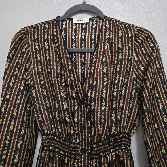 Sandro Karma Printed Mini Floral Button Down Long Sleeve Silk Dress - Picture 5 of 12